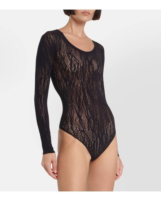 Wolford Black Snake-effect Lace Bodysuit