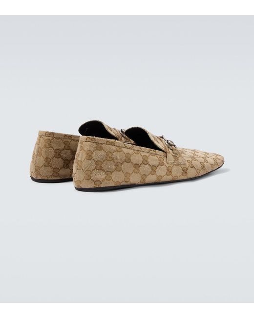 Gucci White Horsebit Gg Canvas Distressed Loafers for men