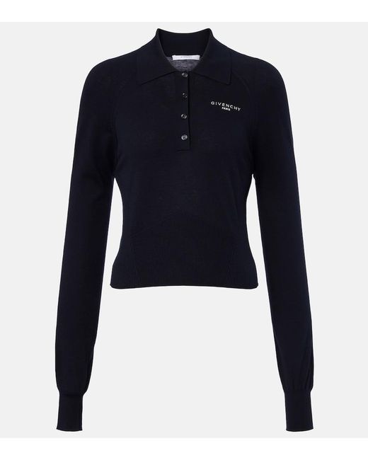 Givenchy Blue Cotton And Silk Polo Sweater