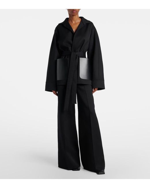 Alaïa Black Leather-Trimmed Virgin Wool Wrap Jacket