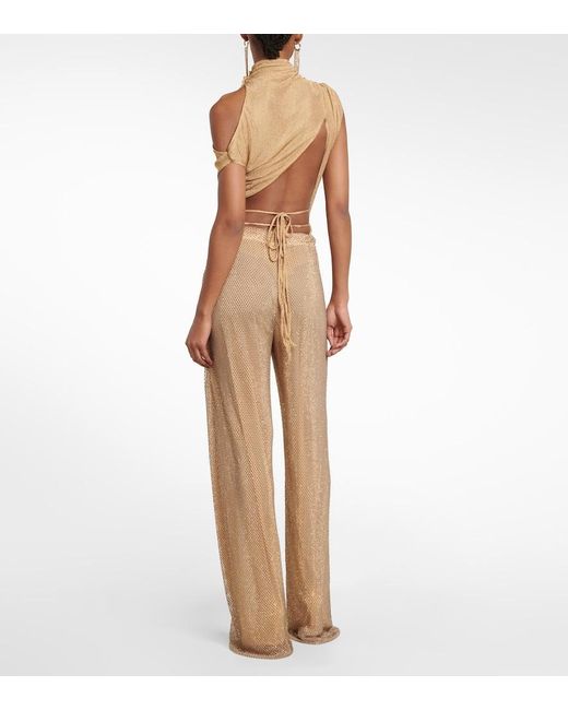 LAQUAN SMITH Natural Sequin-Embellished Pants
