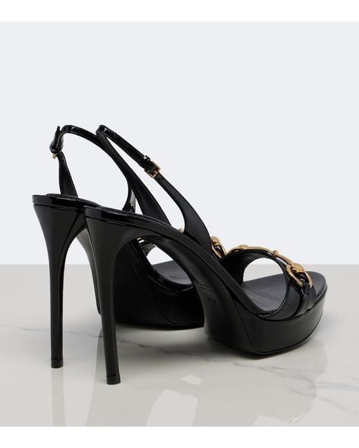 Gucci Black Donna Patent Leather Platform Sandals