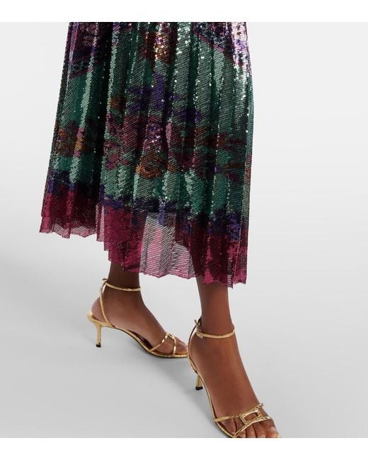 LaDoubleJ Blue Accordian Pleated Sequined Midi Skirt