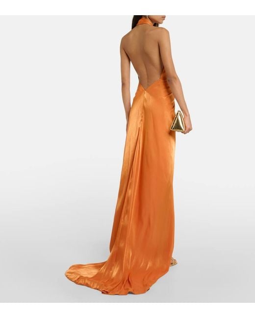 Vestido de fiesta de seda fruncido Costarellos de color Orange