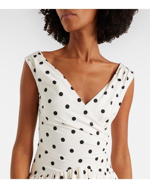 Self-Portrait White Polka-Dot Off-Shoulder Cotton Midi Dress