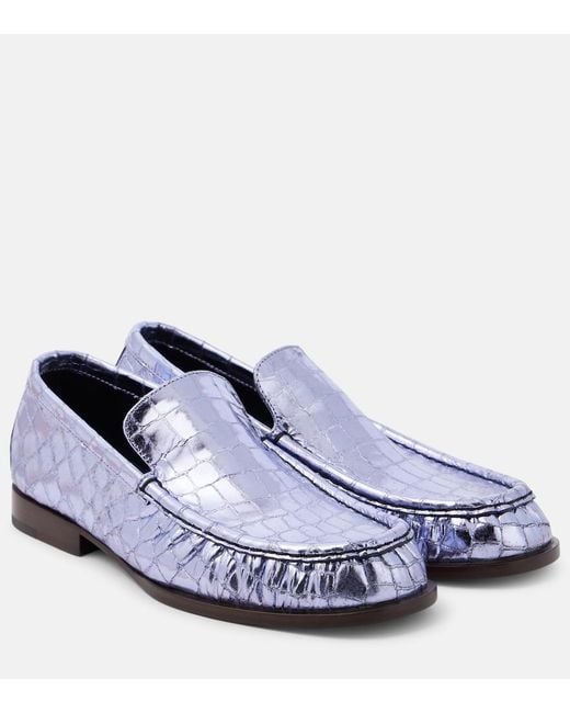 Dries Van Noten Blue Croc-Effect Leather Loafers