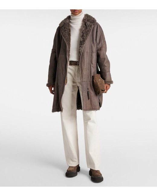 Brunello Cucinelli Brown Shearling-Lined Leather Coat