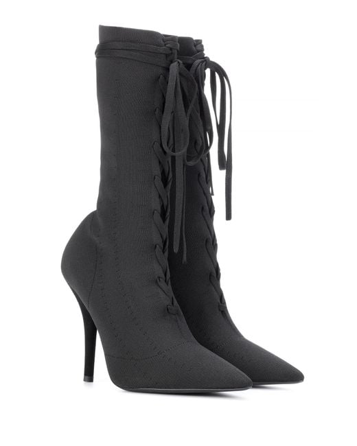 Yeezy Black Lace-up Knit Ankle Boots (season 5)