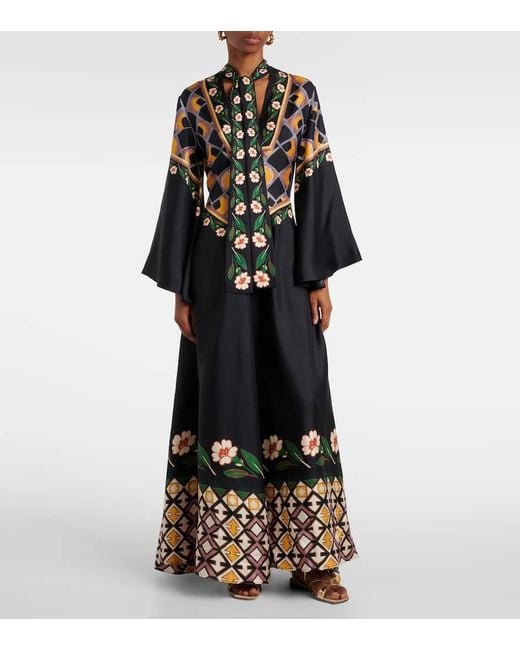LaDoubleJ Black Magnifico Printed Silk Twill Maxi Dress