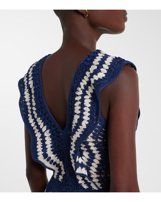 Anna Kosturova Blue Melissa Crochet Cotton Minidress