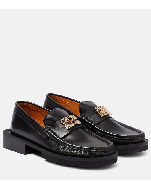 Ganni Black Verzierte Loafers aus Leder
