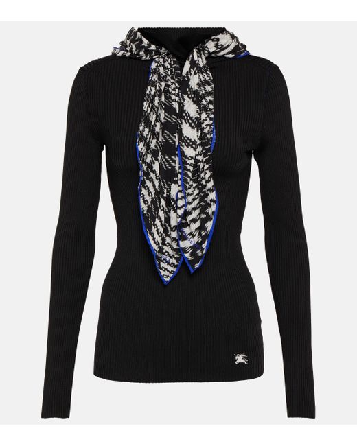 Burberry Black Scarf-detail Ribbed-knit Sweater
