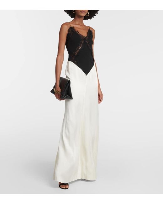 Robe Longue En Satin Et Dentelle Victoria Beckham en coloris White