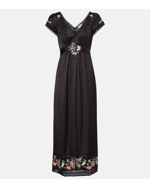 Rixo Black Carey Floral Satin Maxi Dress