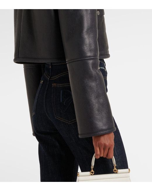 Dolce & Gabbana Black Cropped-Lederjacke Mit Shearling