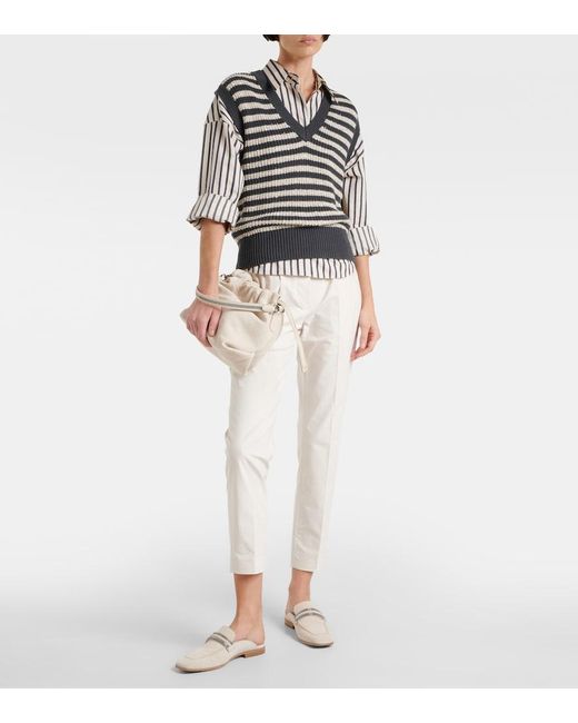 Brunello Cucinelli White Pull Up Low-Rise Slim Pants