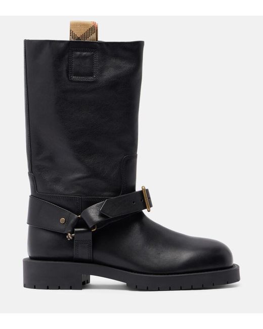 Burberry Black Soft Saddle Leather Mid-Calf Boots