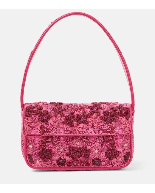 Staud Red Tommy Beaded Shoulder Bag