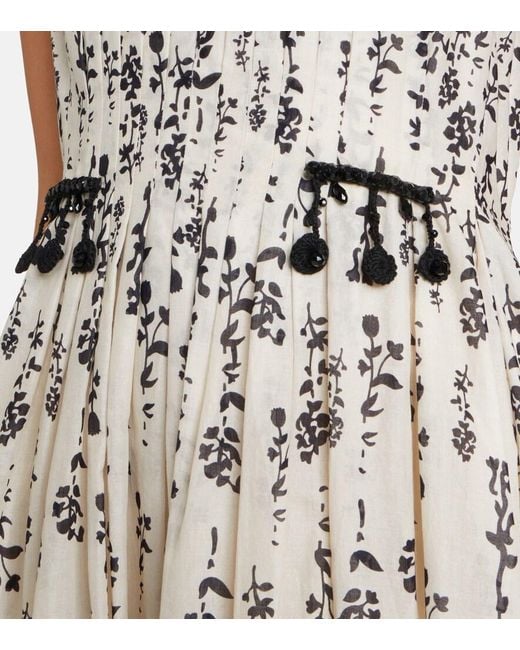 Max Mara Natural Embellished Floral Cotton Voile Midi Dress