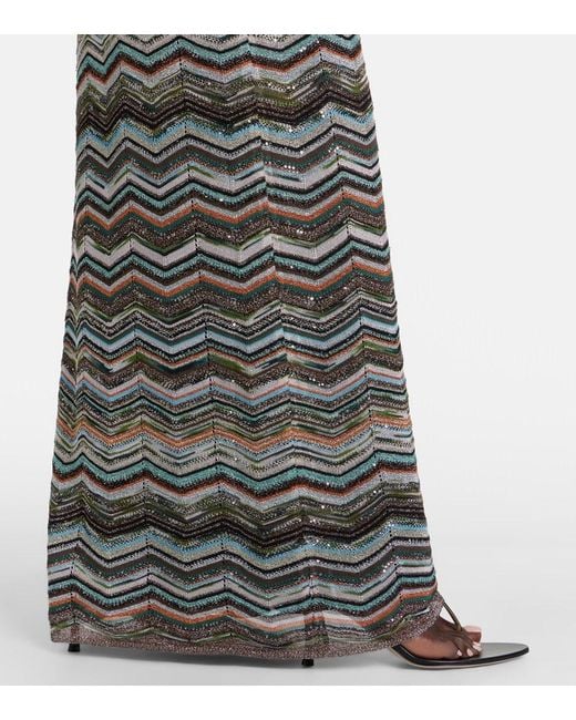 Missoni Gray Zigzag One-Shoulder Lame Maxi Dress