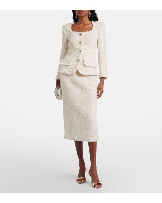 Self-Portrait Natural Boucle Tweed Midi Dress