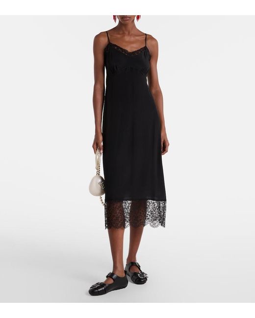 Simone Rocha Black Slipdress Aus Satin Mit Spitze