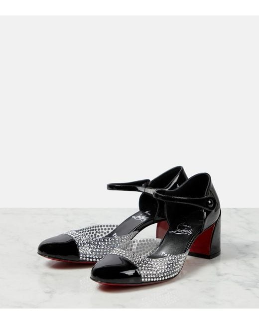 Christian Louboutin Black Crystal-Embellished Patent Leather Pumps