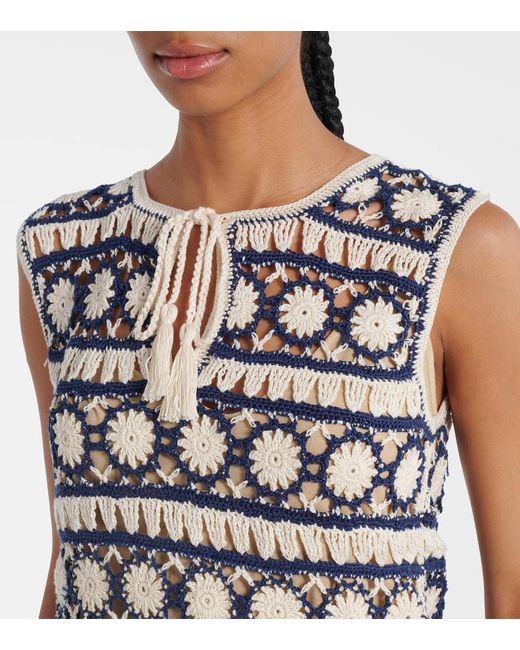 Anna Kosturova Blue Crochet Cotton Minidress