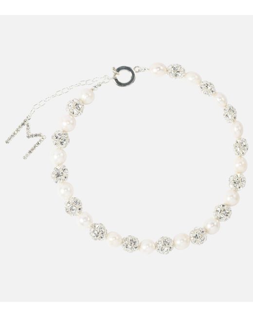 Magda Butrym White Crystal-embellished Pearl Choker
