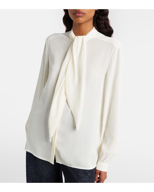 Tory Burch White Tie-Neck Georgette Blouse