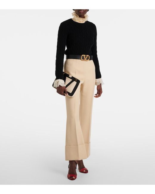 Valentino Natural Virgin Wool Crepe Flared Pants