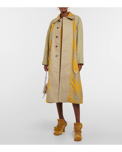 Burberry Yellow Appliquéd Belted Checked Cotton-gabardine Trench Coat