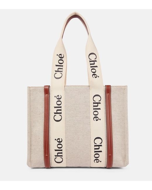 Chloé Natural Tote Bag Woody Medium Aus Canvas