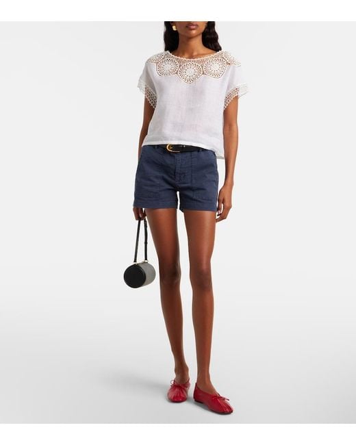 Nili Lotan White Caila Crochet-Trimmed Ramie Top
