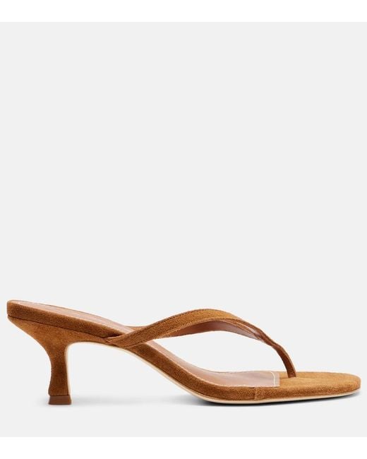 Staud Brown Freja 60 Suede Thong Sandals
