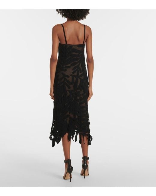 Oscar de la Renta Black Fern Crochet-Knit Midi Dress