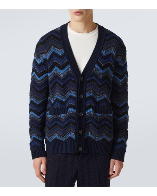 Missoni Blue Zigzag Wool-Blend Cardigan for men
