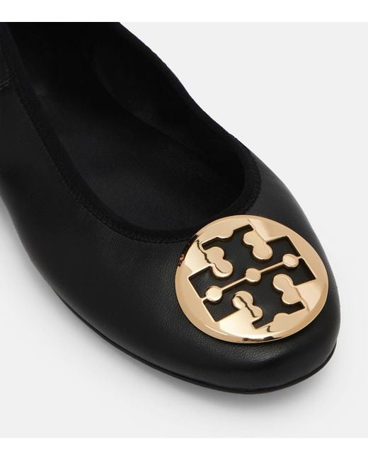Tory Burch Black Reva Travel Leather Ballet Flats