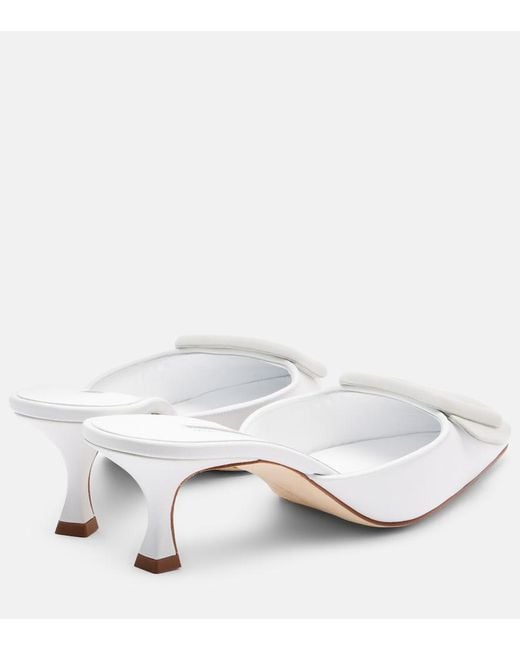 Manolo Blahnik White Maysale 50 Leather Mules
