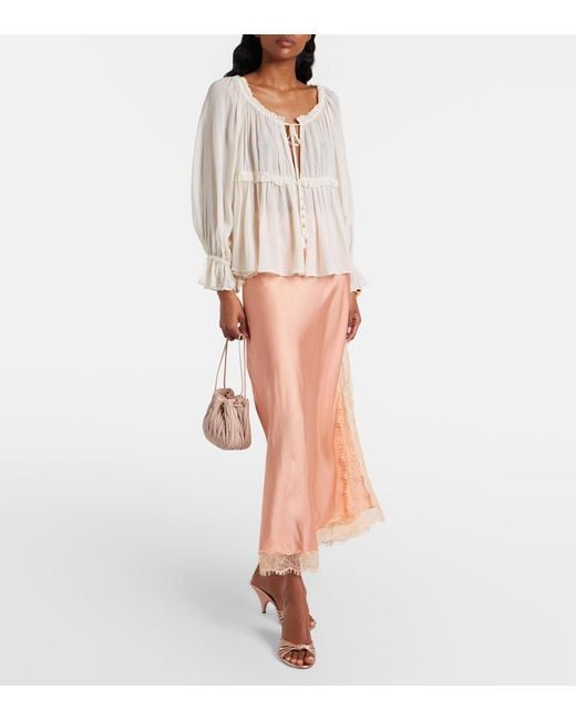 Poupette Pink Lace-Trimmed Satin Midi Skirt