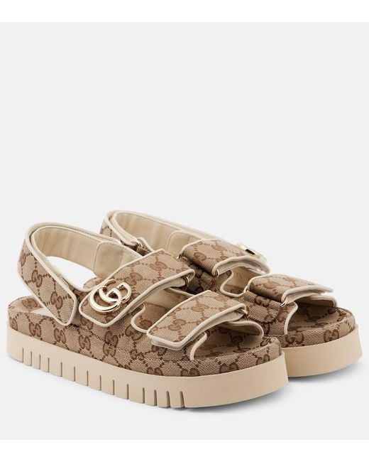 Gucci Brown Double G Gg Canvas & Leather Sandal