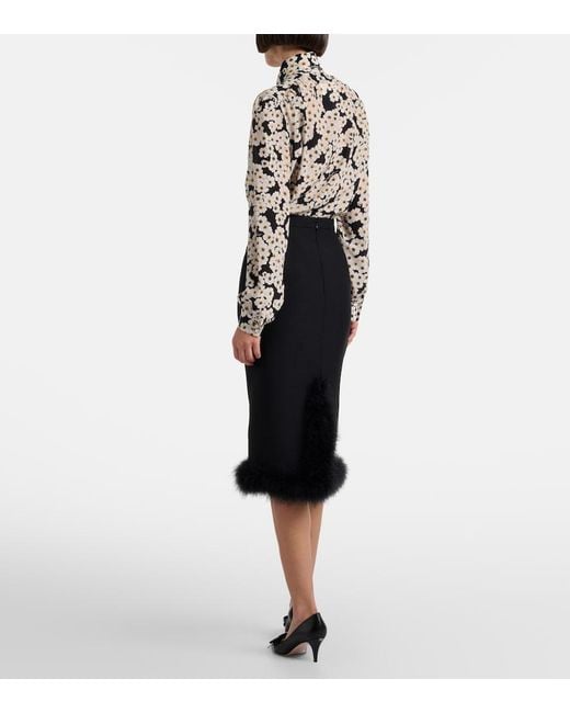 Valentino Black Crepe Couture Feather-Trimmed Midi Skirt