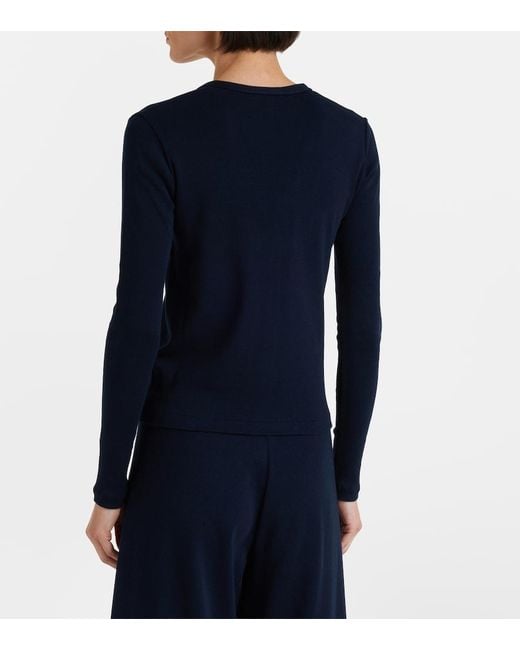 The Row Blue Cresp Ribbed-Knit Cotton Jersey Cardigan