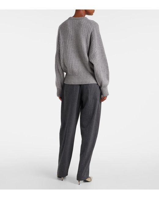 Khaite Gray Lennox Ribbed-Knit Cashmere Sweater
