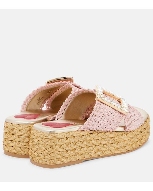 Roger Vivier Pink Espa 60 Embellished Raffia Espadrille Sandals