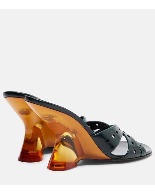 Dries Van Noten Green Patent Leather Wedge Mules