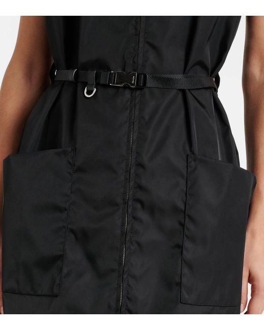 Prada Black Re-Nylon Belted Zip-Up Minidress