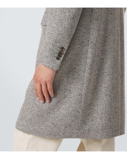 Lardini Gray Herringbone Double-Breasted Virgin Wool Coat for men