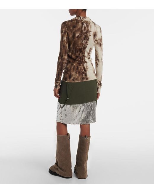 The Attico Natural Printed Cashmere And Silk Polo Sweater