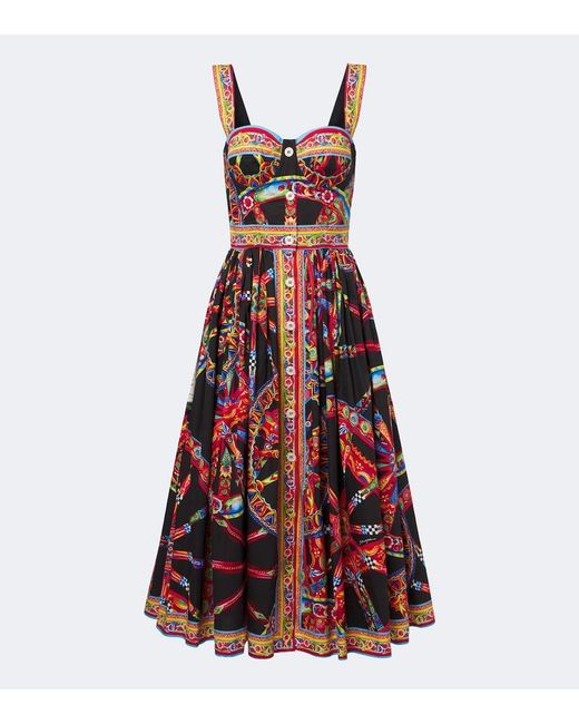 Dolce & Gabbana Red Carretto Cotton Midi Dress